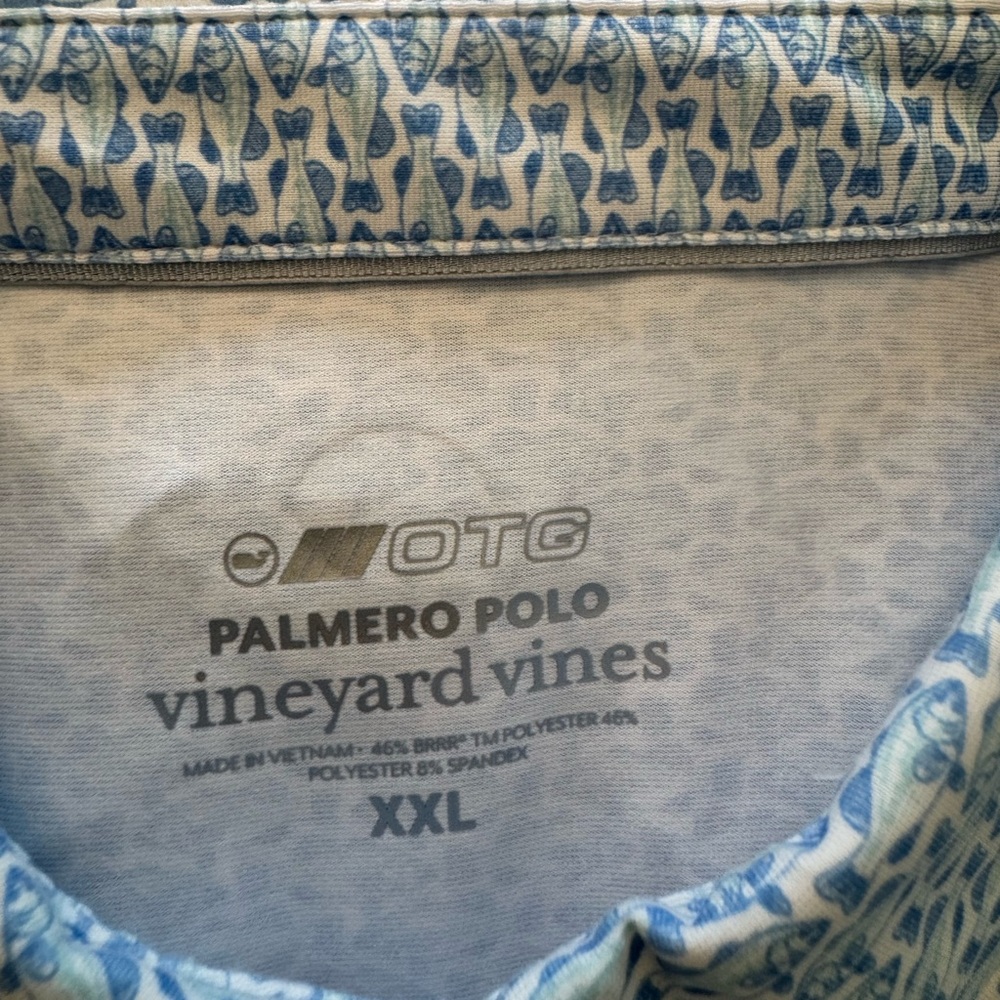 NWOT Vineyard Vines Light Blue Fish Pattern Microprint Palmero OTG Polo XXL - Picture 4 of 7